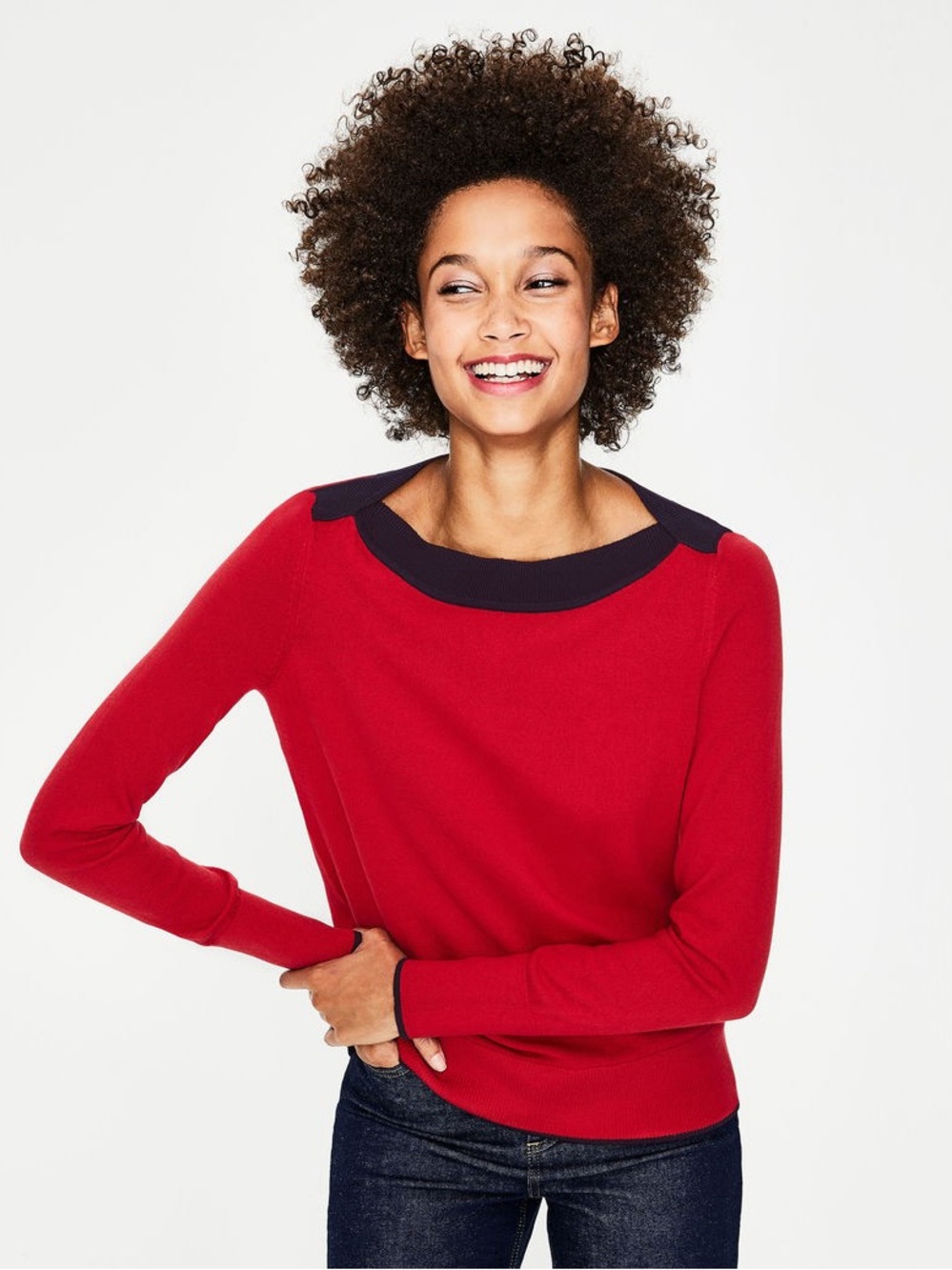 Boden Wool-Blend Louisa Jumper, Red & Navy, Size S